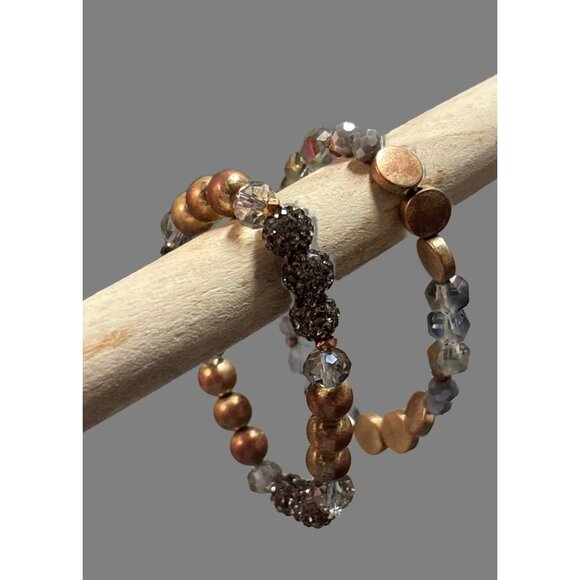 Gold & Grey Tones Stretch Bracelets - Picture 1 of 4